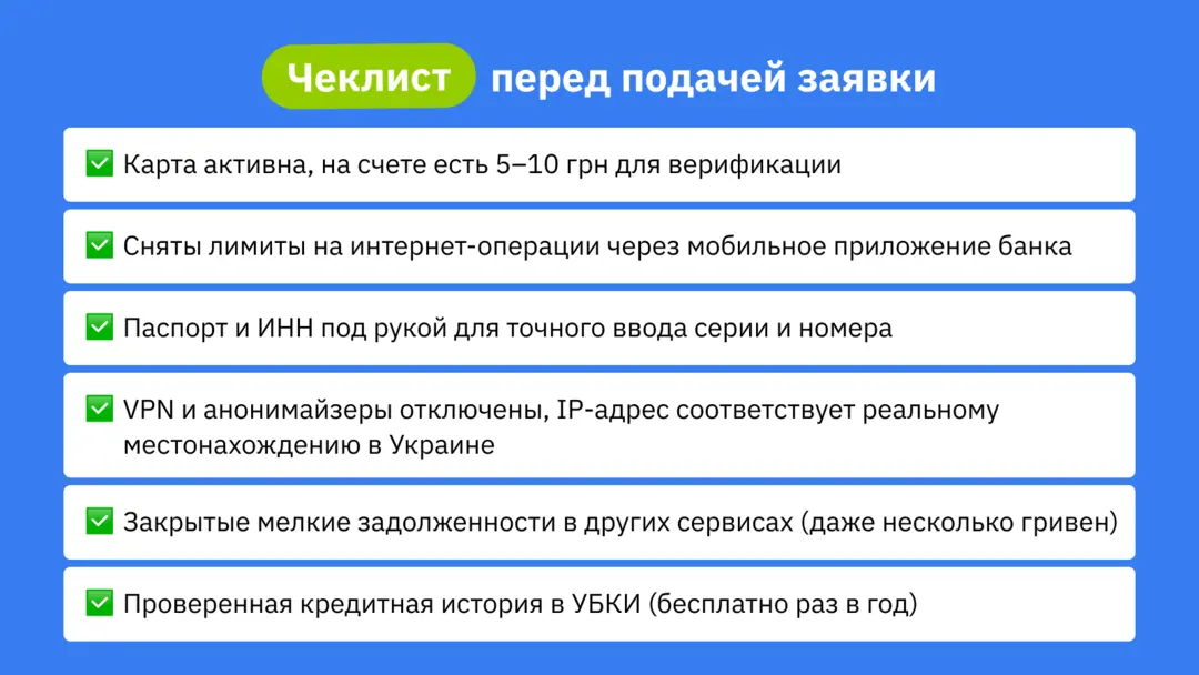 Чек-лист перед подачей заявки